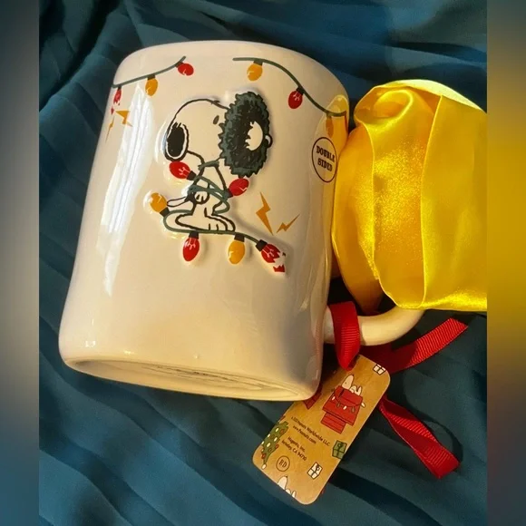 Rae Dunn Peanuts Snoopy Holiday Christmas Double Sided "Merry and Bright" Mug - Picture 3 of 6